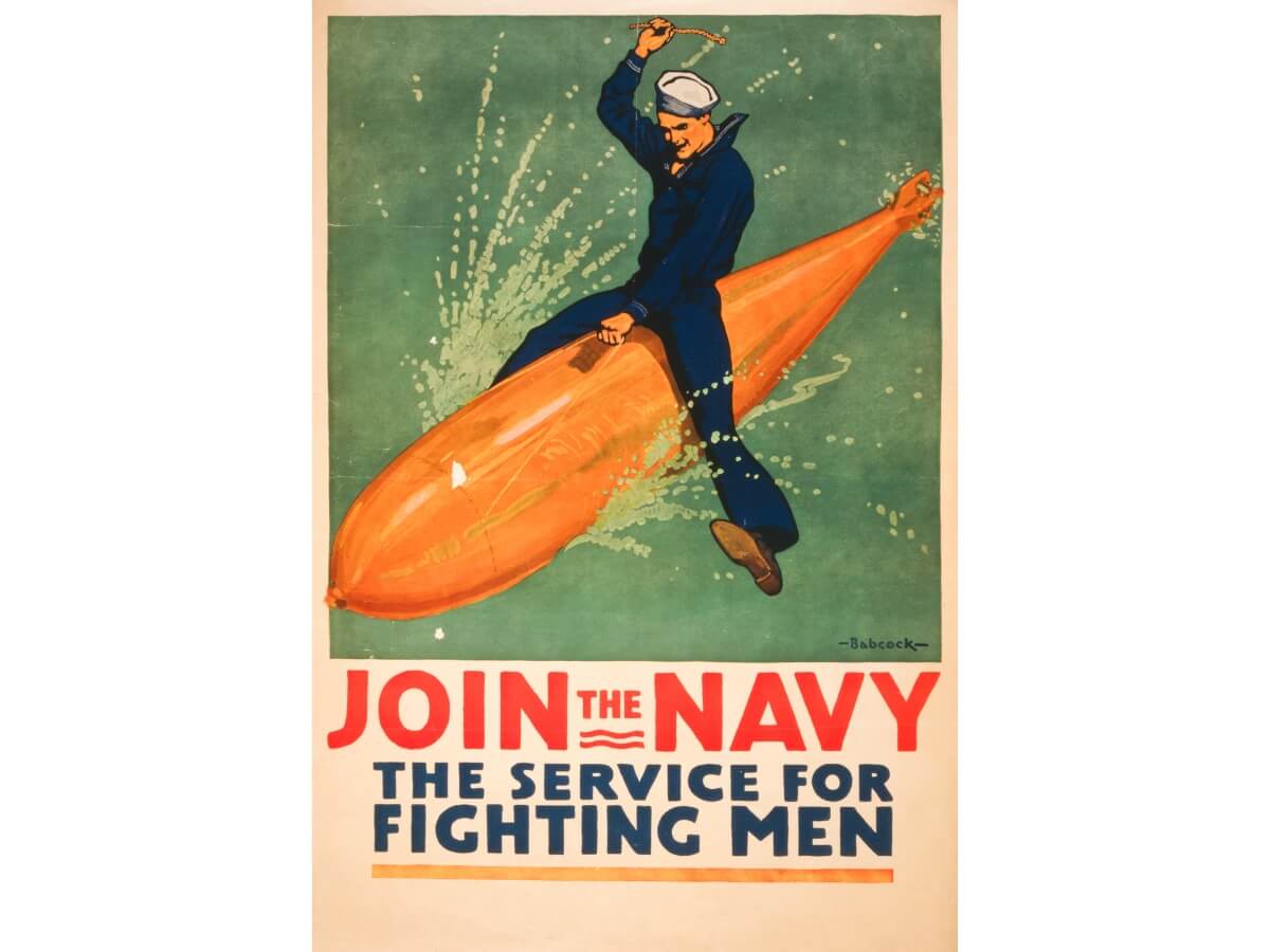Plagát na nábor námorných vojakov od autora Richarda Fayerweather Babcocka z roku 1917.